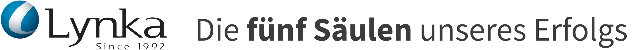 Lynka-Logo mit dem Slogan „Die fünf Säulen unseres Erfolgs“ – Darstellung der Markenwerte von Lynka.